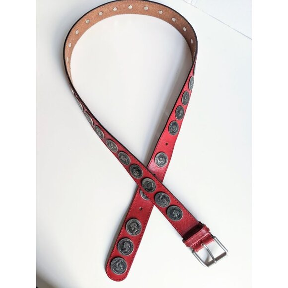 Saks Fifth Avenue Red Coin Embellished Leather Belt Italy Sz: S-M main image 6